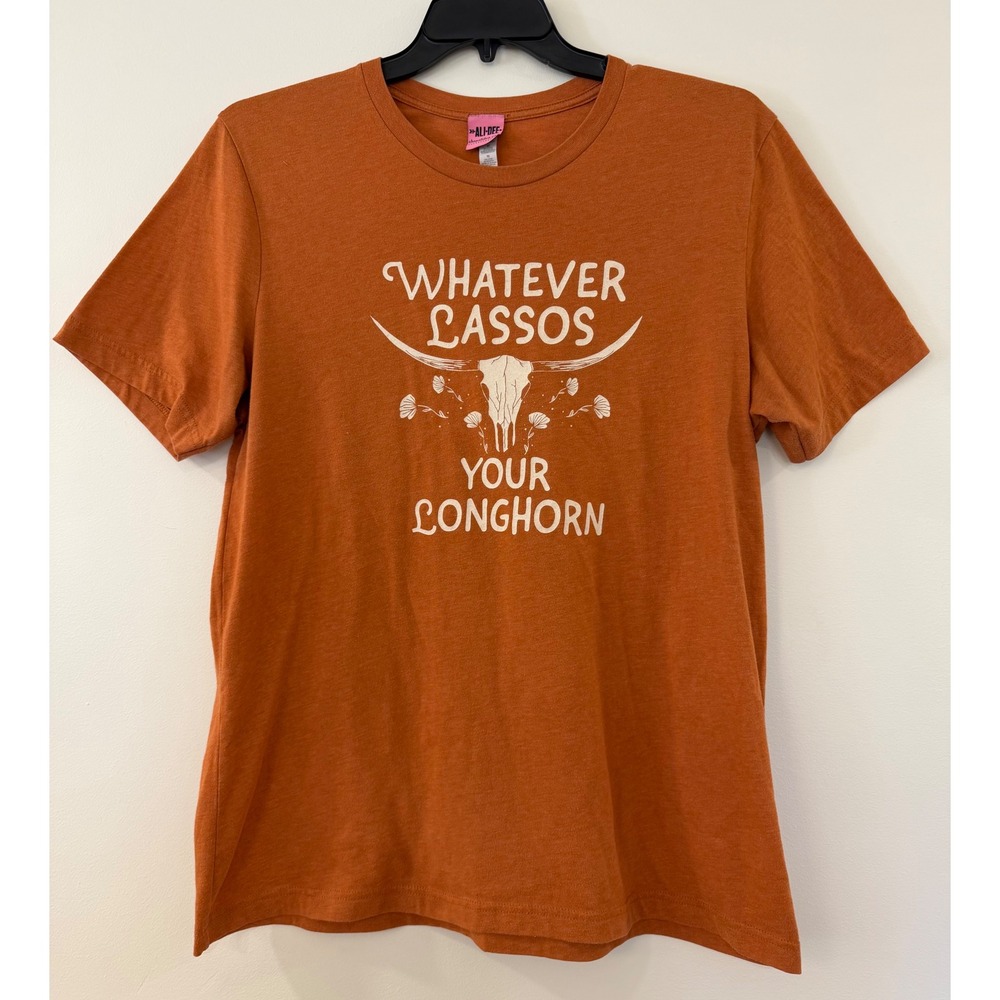 Ali-Dee Whatever Lassos Your Longhorn Graphic T-Shirt Rust Orange XL Western